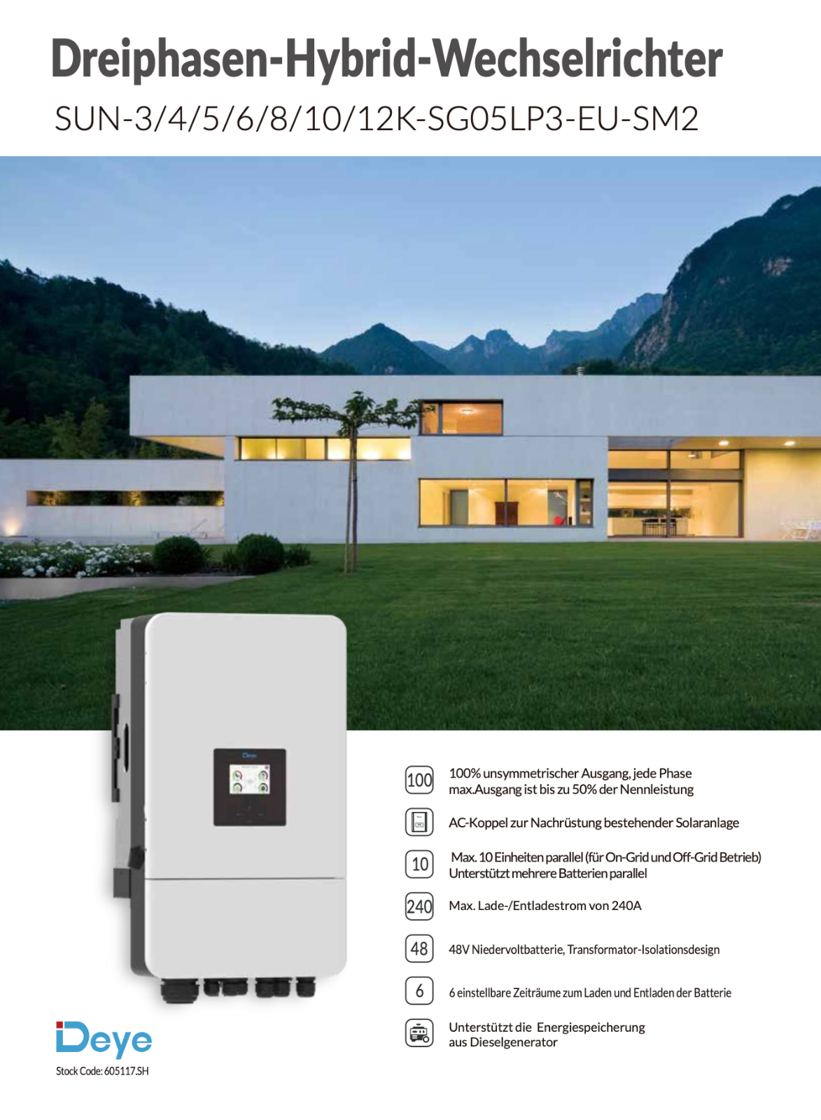 Deye 12 kW Hybrid-Wechselrichter Komplettset mit Felicity Solar FLA48314-EU 16 kWh Speicher
