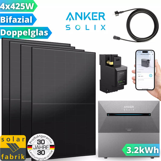Balkonkraftwerk mit Speicher Anker SOLIX Solarbank PRO + Akku BP1600 Set 3200Wh Set