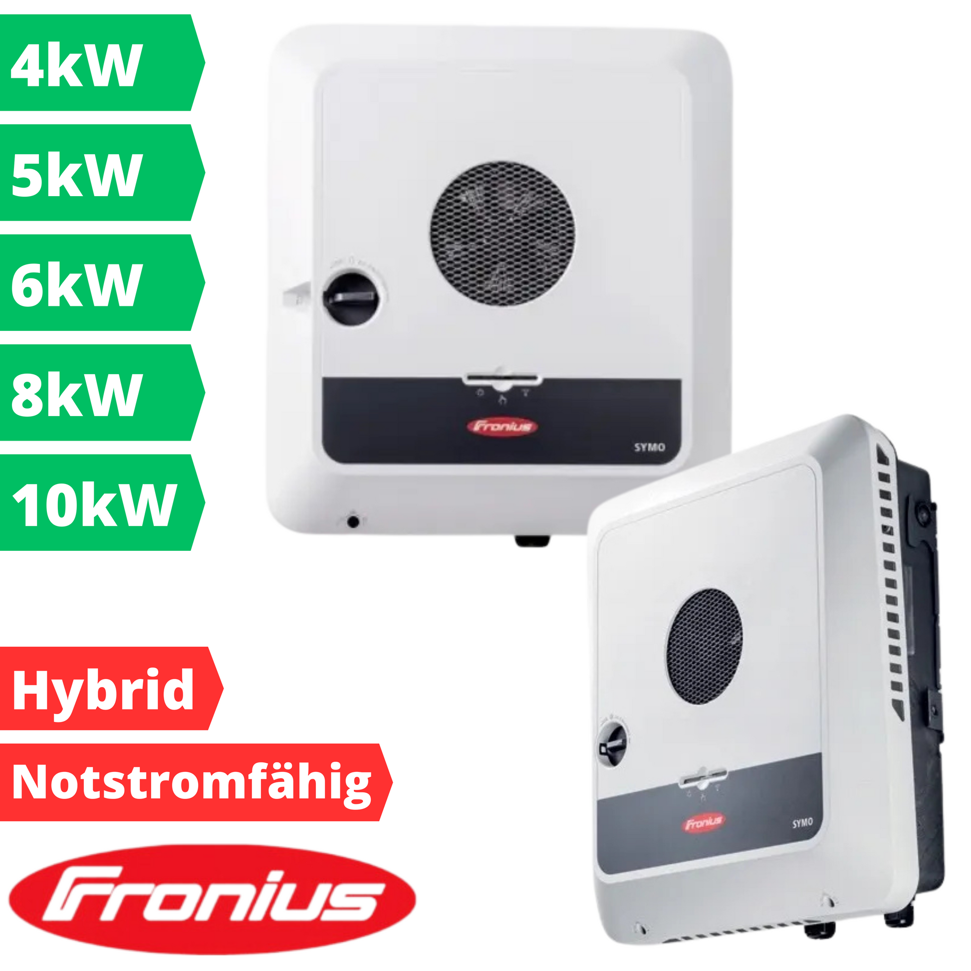 FRONIUS Symo GEN24 3.0 4.0 5.0 6.0 8.0 10.0 Plus Hybridwechselrichter Vorderansicht Seitenansicht