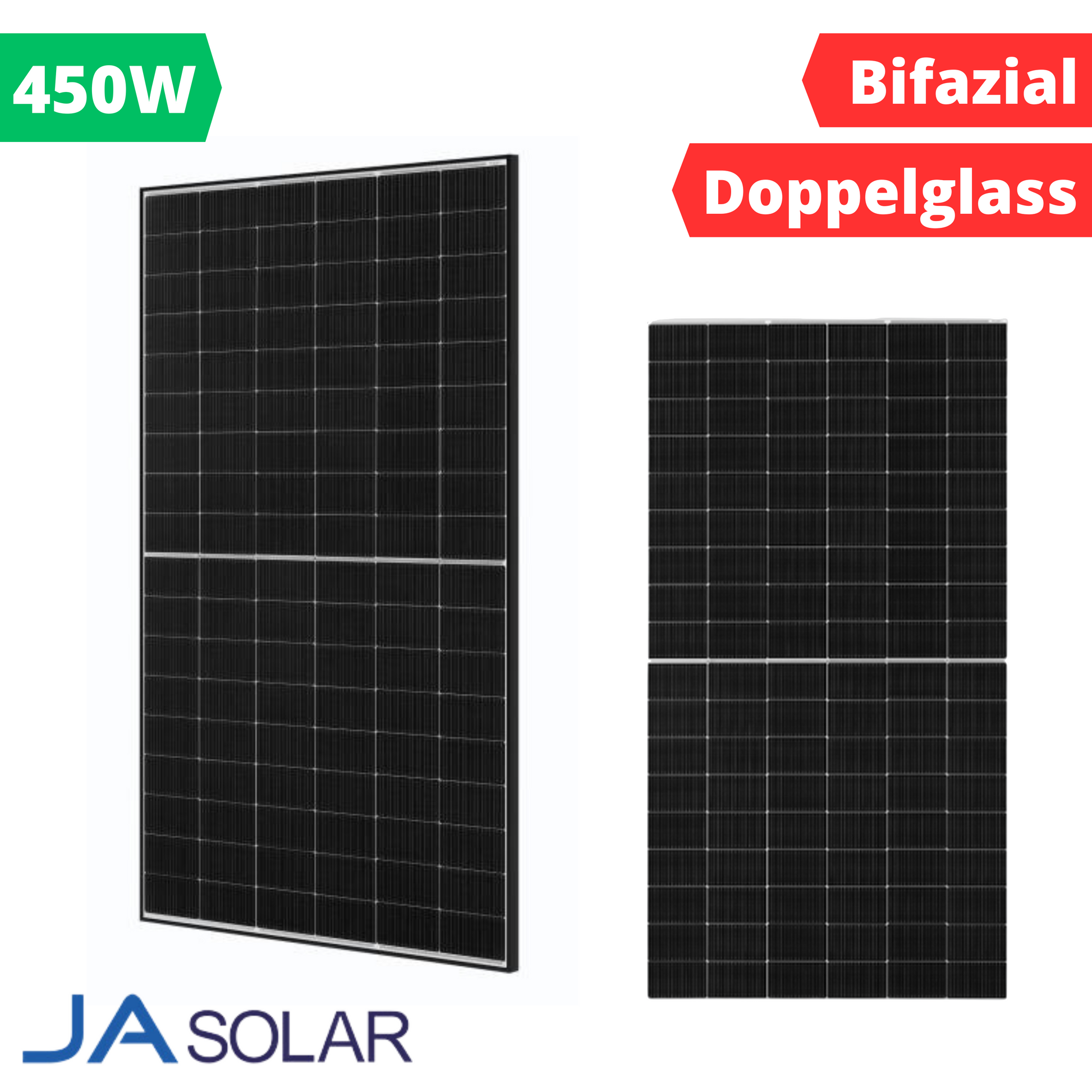 Ja Solar JAM54D40-450/LB 450 Wp Doppelglas Bifazial Vorderansicht 450 Wp