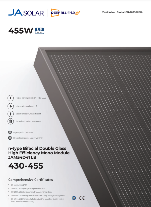 Ja Solar JAM54D41-440/LB 455 W Vorderansicht
