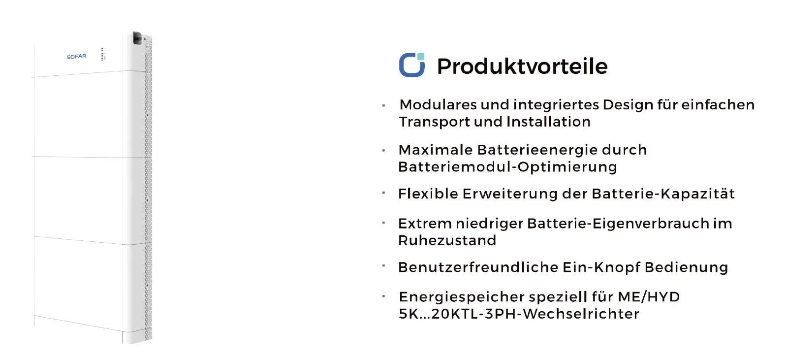 Sofar Solar BTS-E515-DS5 Batteriespeicher Vorderansicht 15 kWh Produktvorteile