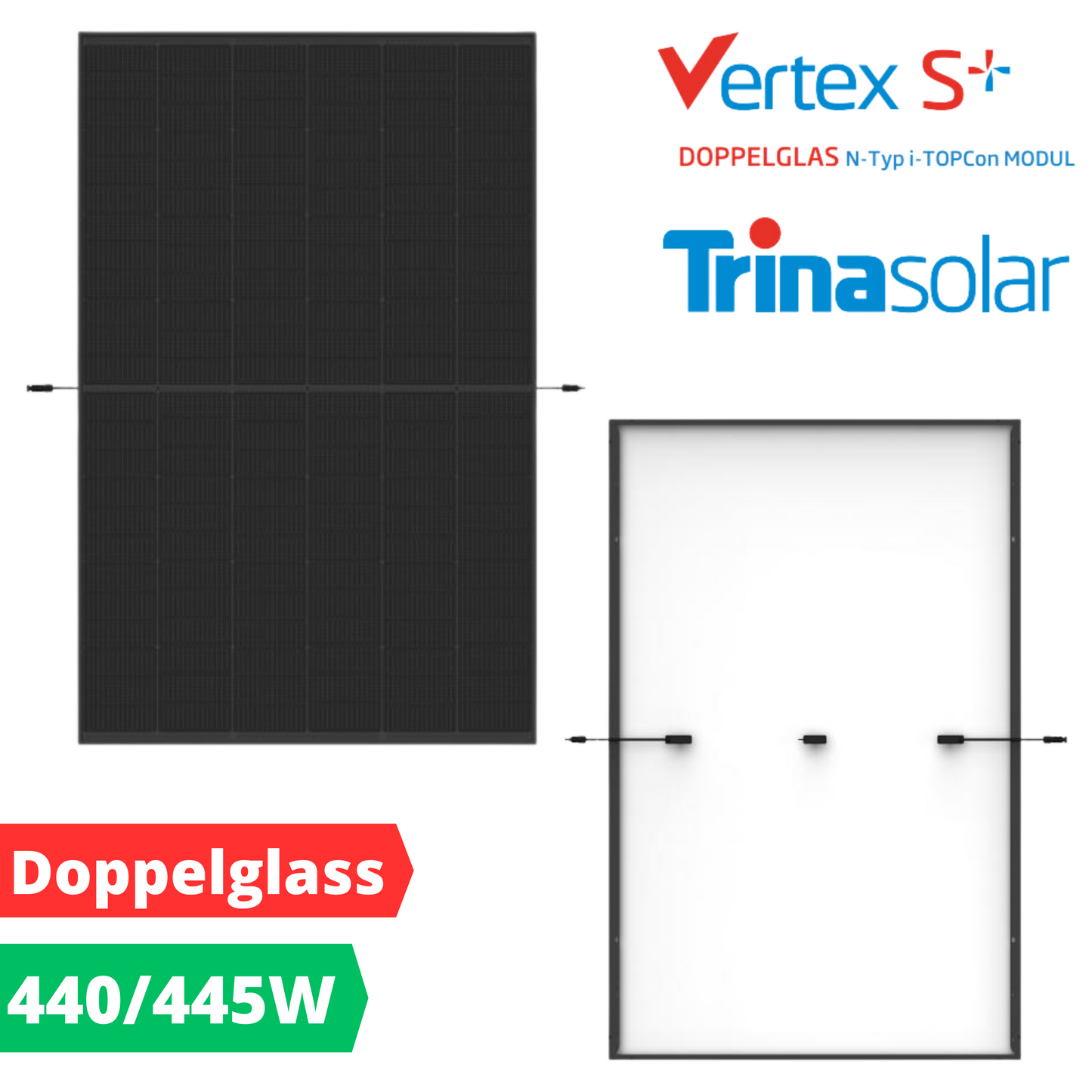 Trina Vertex S+ TSM-NEG9R.25 Doppelglas Solarmodul 440 W 445 W Vorderansicht Rückansicht