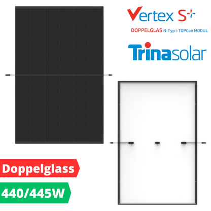 Trina Vertex S+ TSM-NEG9R.25 Doppelglas Solarmodul 440 W 445 W Vorderansicht Rückansicht