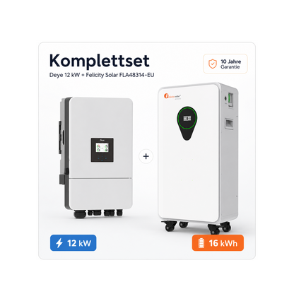 Deye 12 kW Hybrid-Wechselrichter Komplettset mit Felicity Solar FLA48314-EU 16 kWh Speicher