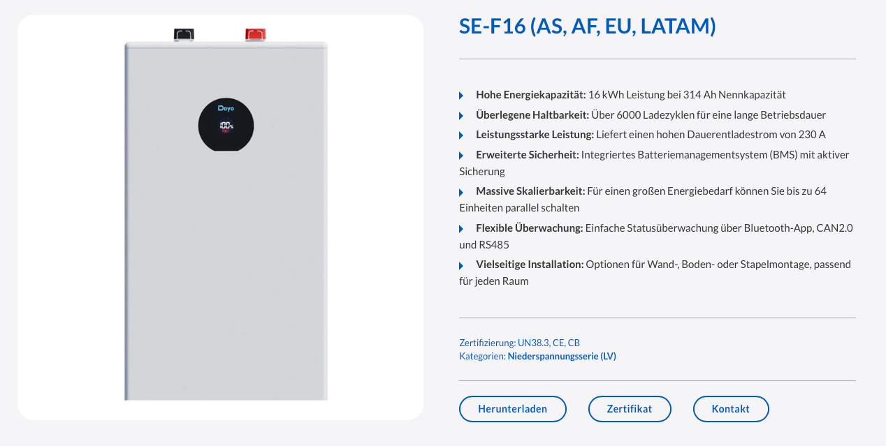 Deye SE-F16 Batteriespeicher 16 kWh Akku 48V LiFePO4 Niedervolt