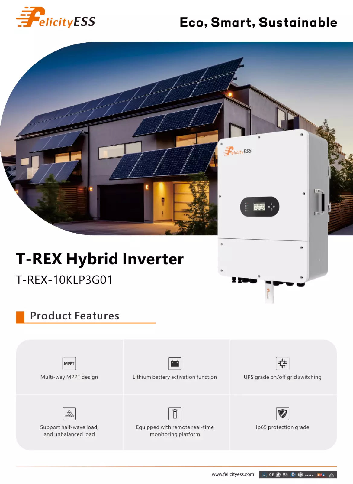 Falownik hybrydowy Felicity 10 kW, włączony/wyłączony z sieci, niskie napięcie, 3 fazy